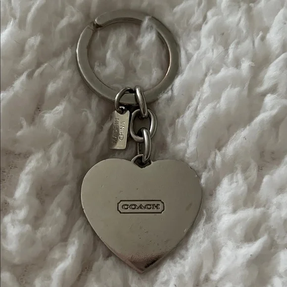 Coach Heart Keychain in Silver and Pink - Picture 2 of 5
